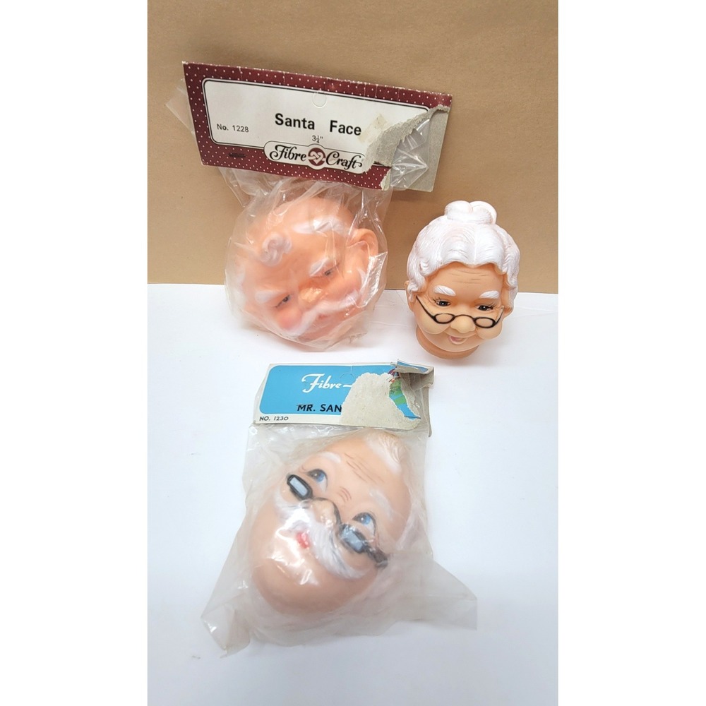 Vintage Fibre-Craft Santa Mrs Claus Doll Heads Christmas Craft Supplies Lot 3pc
